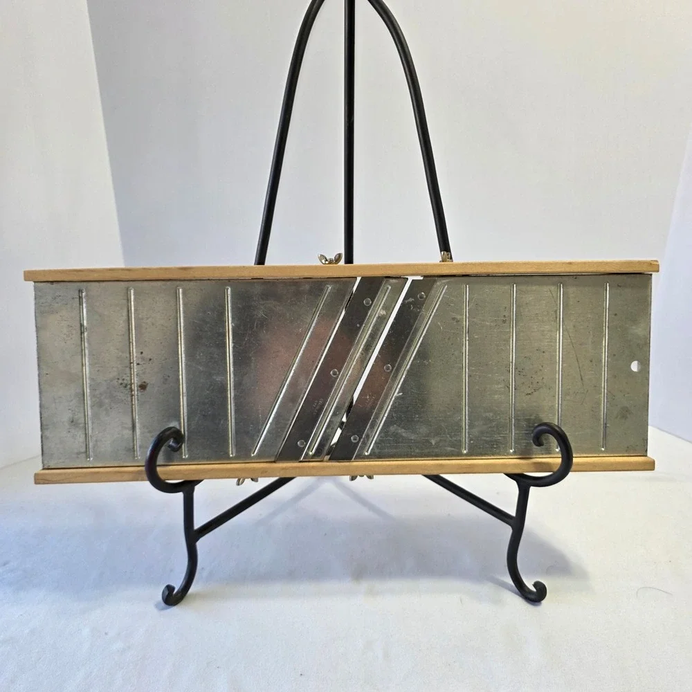 Vintage Stainless Steel Mandoline Slicer Wood Frame‎ Kitchen Decor